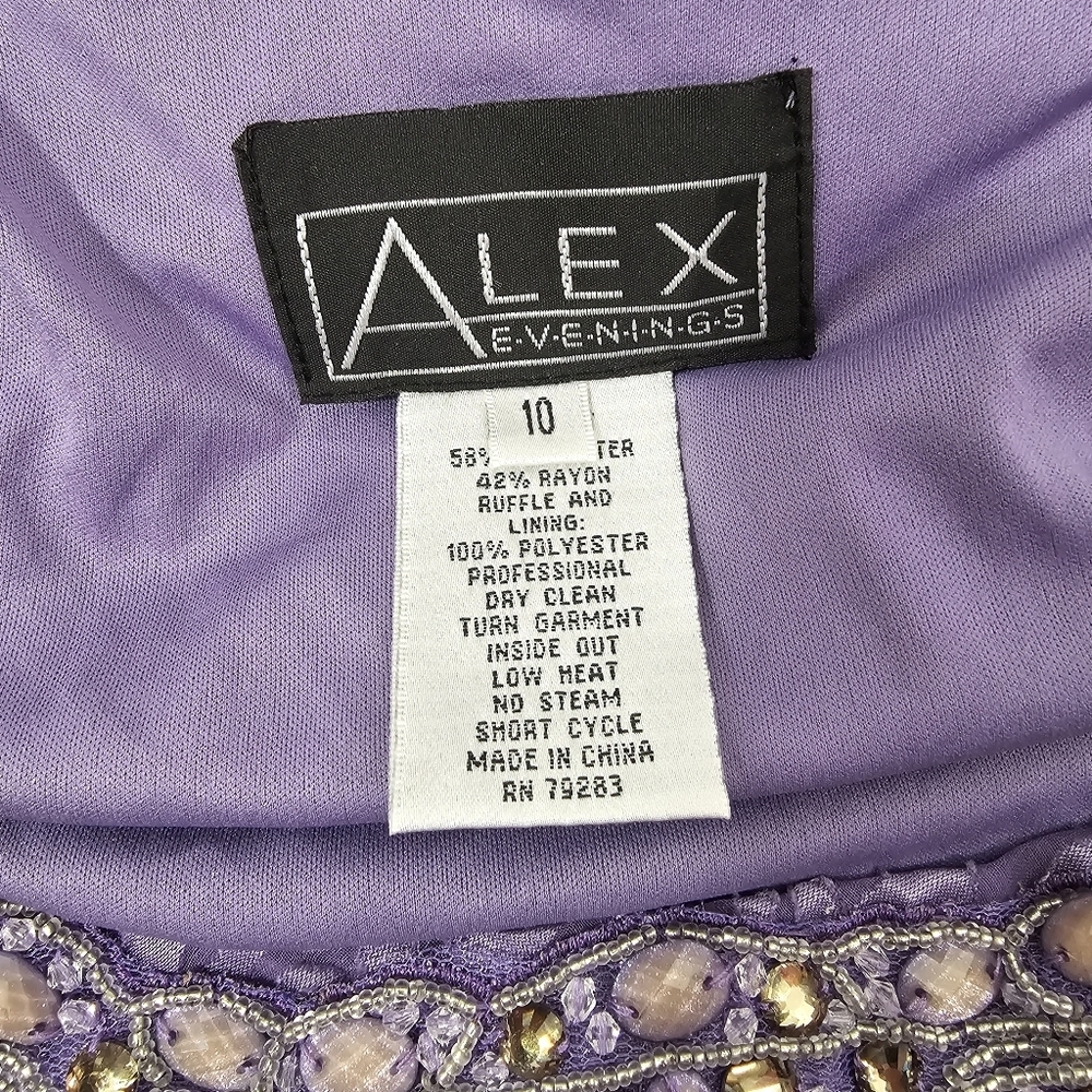 Alex Evenings Purple Burn Out 2-Layer Ruffle Bottom Bead Neck Dress Size 10 - Picture 9 of 10